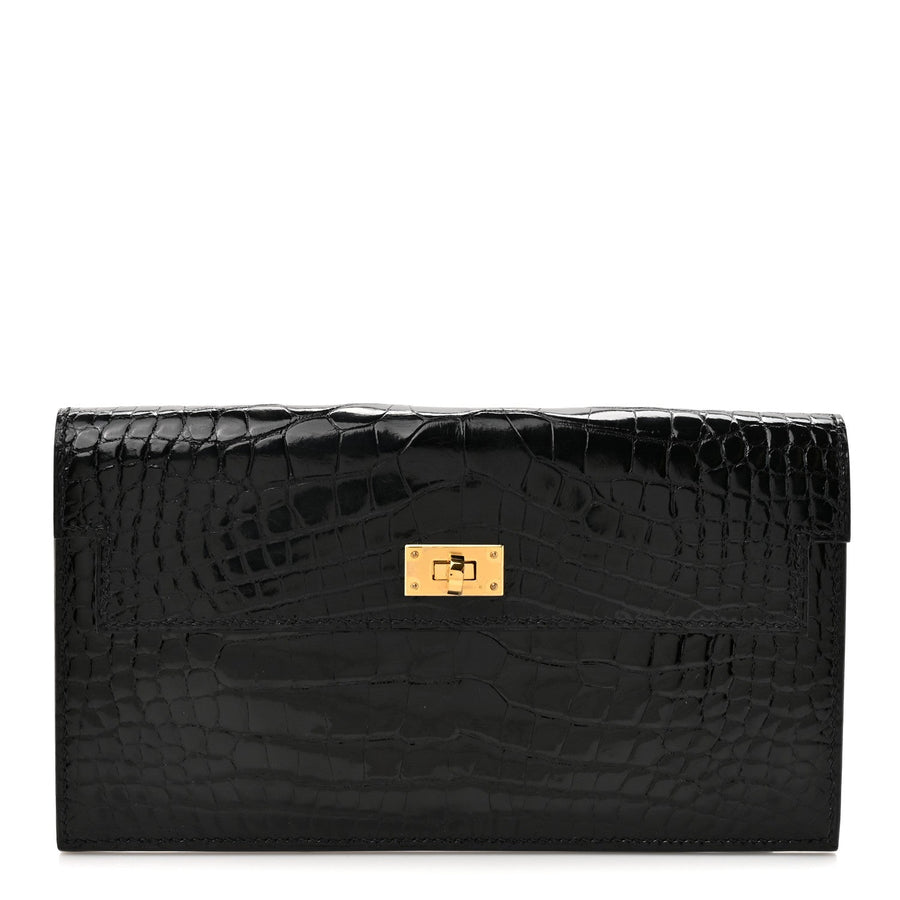 Hermès Shiny Alligator Kelly Pocket Long Wallet Black 2026 PRELOOV