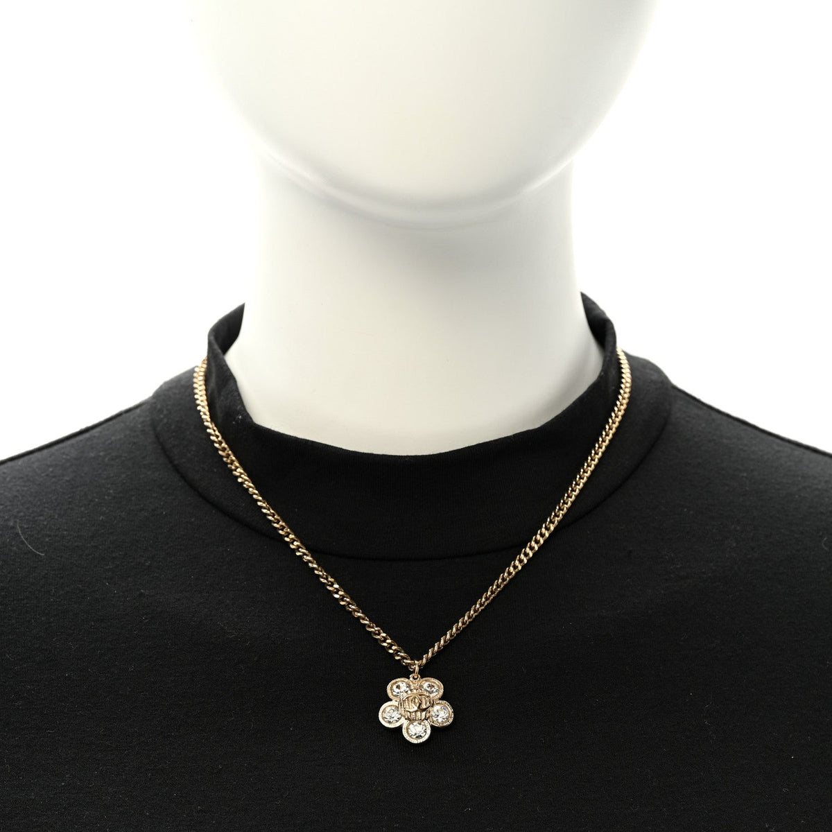 Chanel Crystal CC Flower Pendant Necklace Gold image 2