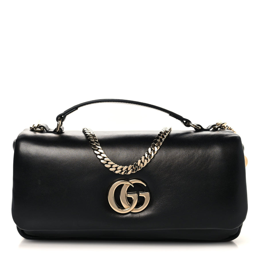 Gucci Small GG Milano Top Handle Shoulder Bag Black Lambskin