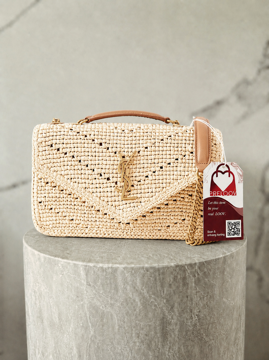 Saint Laurent Loulou Mini Raffia Shoulder Bag Beige – PRELOOV