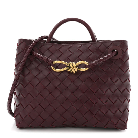 Bottega Veneta Small Andiamo Shoulder Bag Barolo Red Nappa Intrecciato Gold Knot – PRELOOV