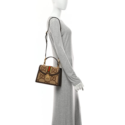 Gucci Small Ophidia Padlock Top Handle Bag Camel Ebony Jumbo GG Canvas image 2