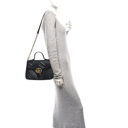 Gucci Small GG Marmont Top Handle Shoulder Bag Black Matelasse Calfskin image 2