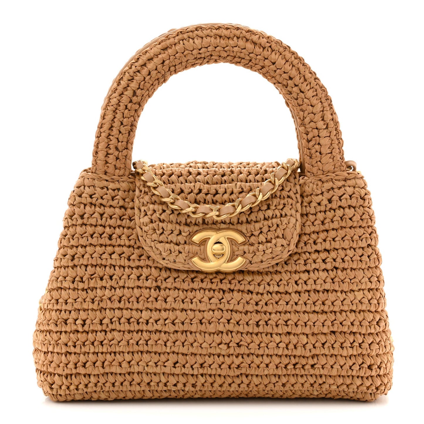 Chanel Nano Kelly Flap Bag Dark Beige Raffia image 1