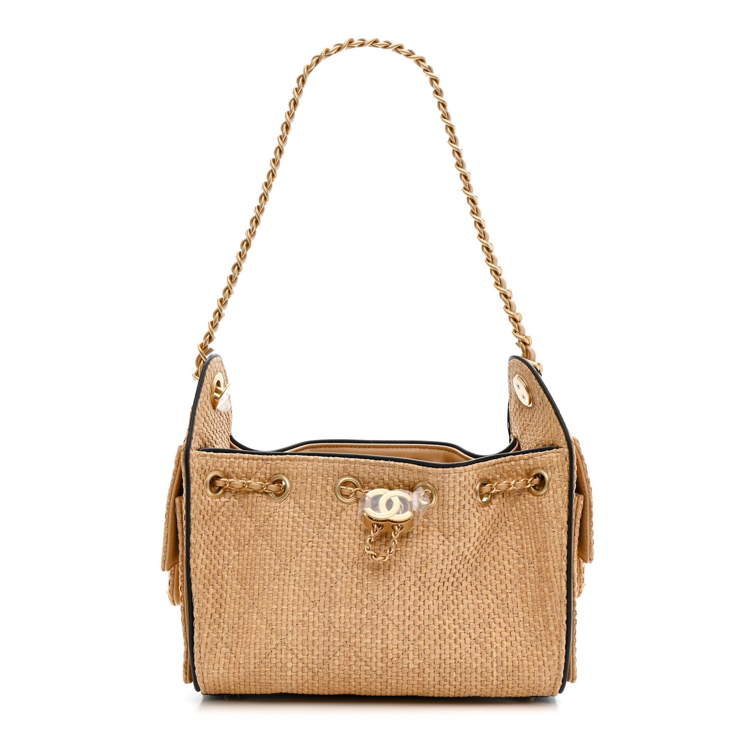 Chanel Mini Chanel 25 Handbag Beige Black Raffia image 1