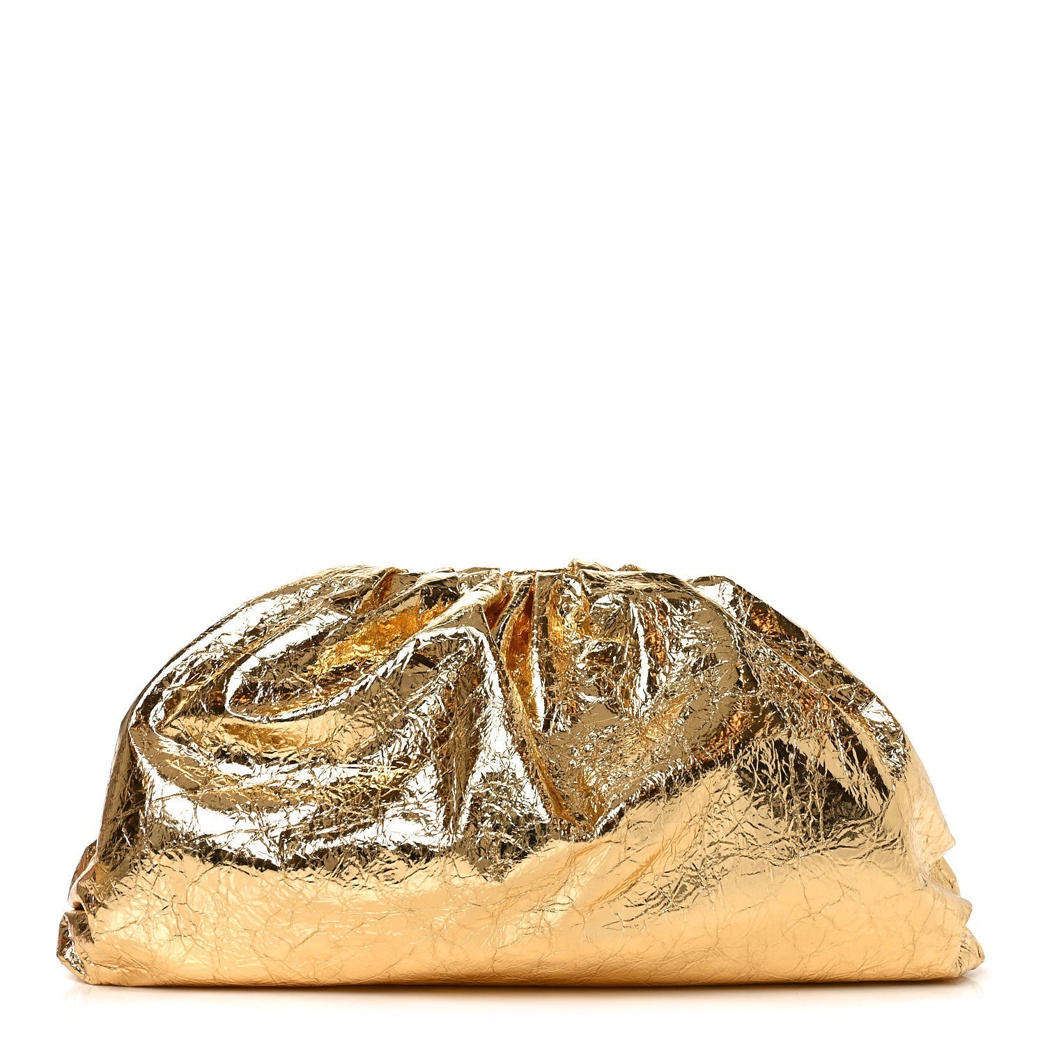 Bottega Veneta Metallic Crinkled Lambskin The Pouch Oversized Clutch Oro 2026 PRELOOV foto 1