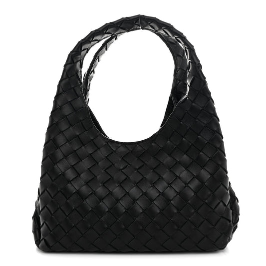 Bottega Veneta Small Campana Shoulder Bag Black Nappa Intrecciato – PRELOOV