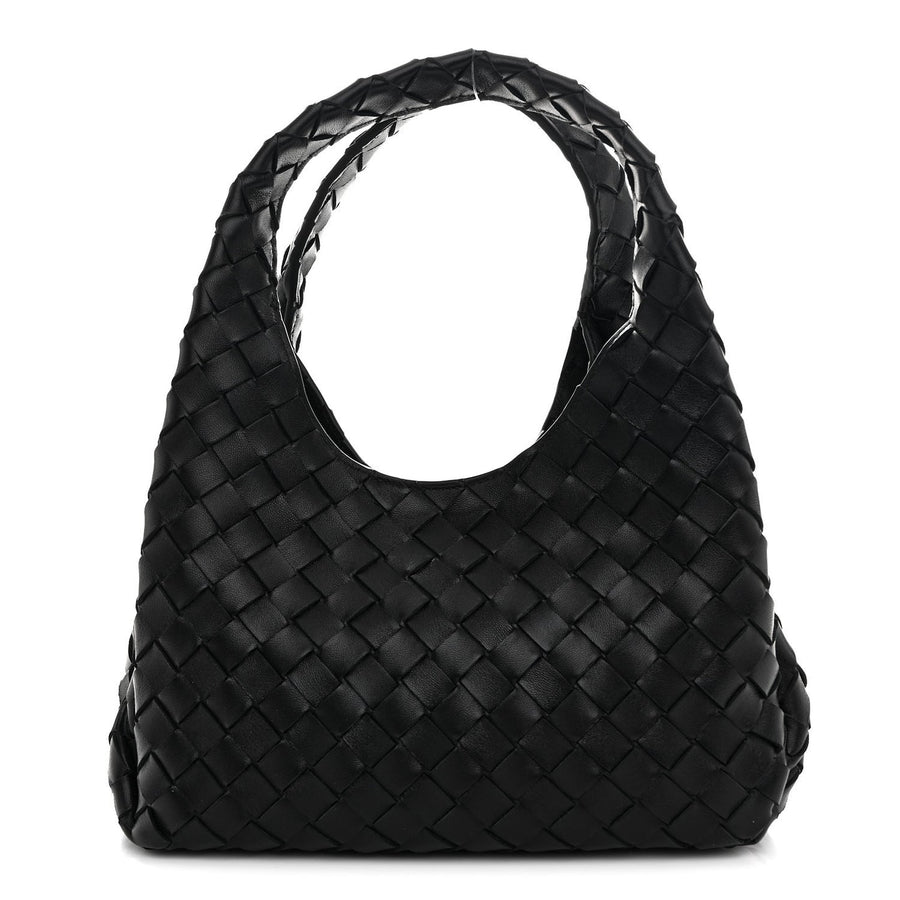 Bottega Veneta Small Campana Shoulder Bag Black Nappa Intrecciato – PRELOOV