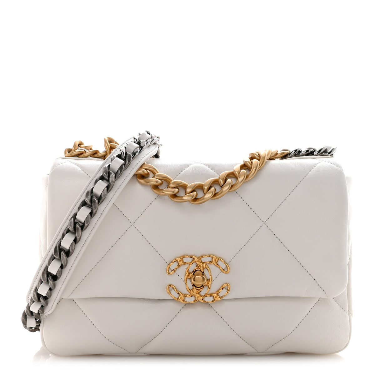 Chanel 19 Flap Bag Medium White Goatskin