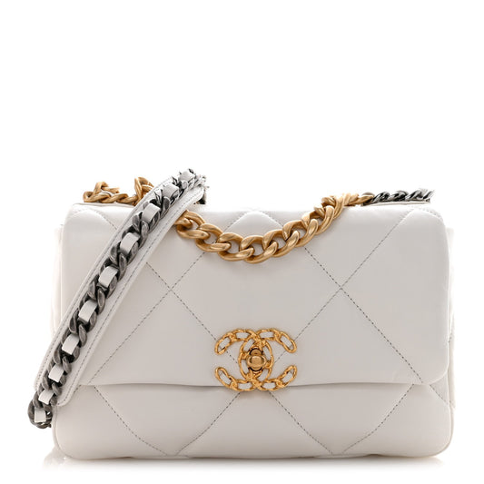 Chanel 19 Flap Bag Medium White Goatskin