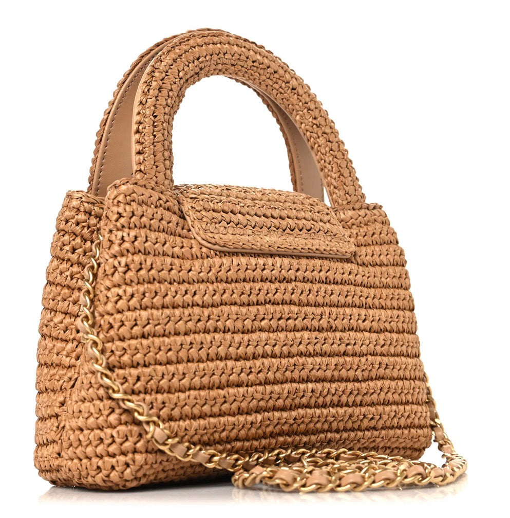 Chanel Nano Kelly Flap Bag Dark Beige Raffia – PRELOOV