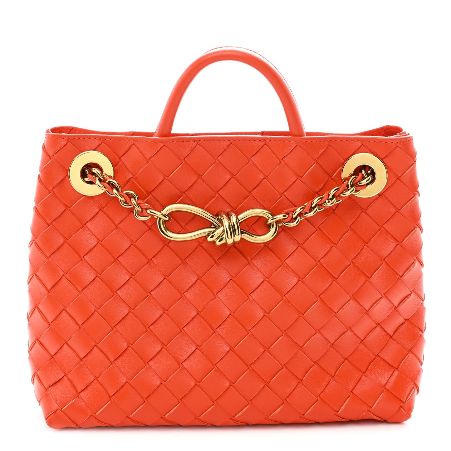 Bottega Veneta Small Andiamo With Chain Shoulder Bag Orange Nappa Intrecciato Gold Chain – PRELOOV