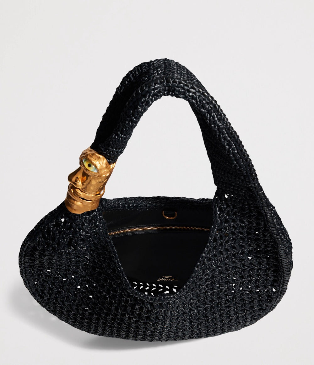 Schiaparelli Large Raffia Souffle Baguette Shoulder Bag Natural Black – PRELOOV