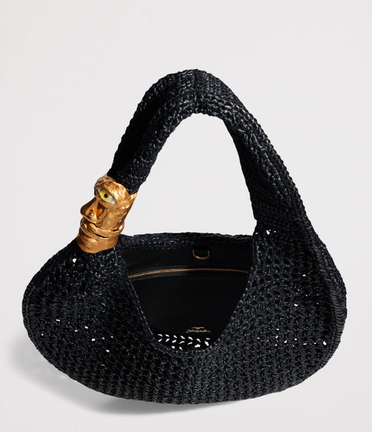 Schiaparelli Large Raffia Souffle Baguette Shoulder Bag Natural Black – PRELOOV