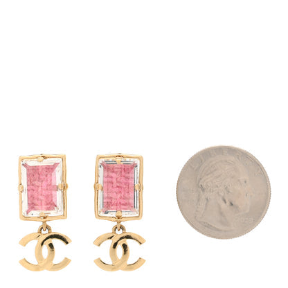 Chanel Crystal Tweed CC Drop Earrings Pink Gold image 3