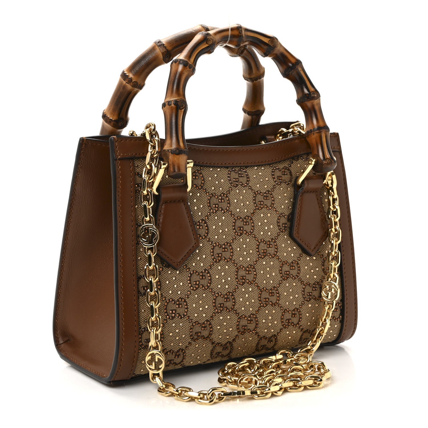 Gucci Mini Diana Tote Bag Camel Ebony Canvas Calfskin image 3
