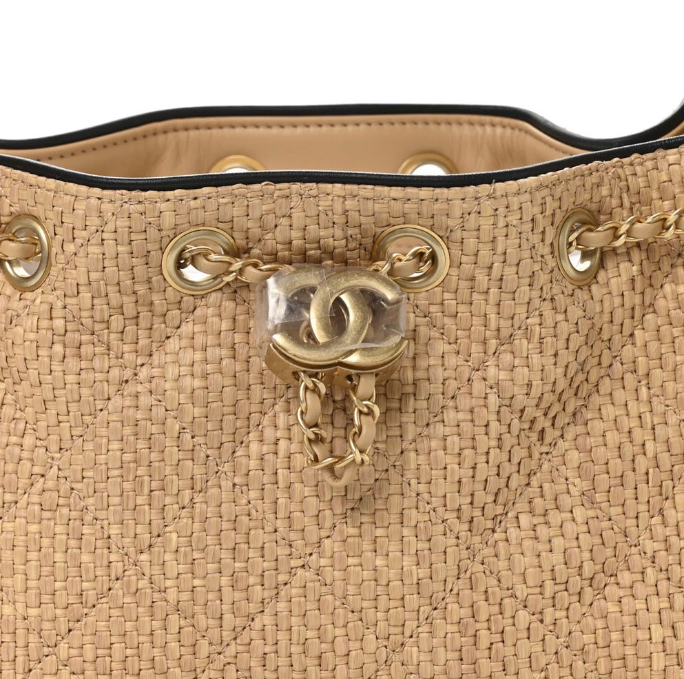 Chanel Mini Chanel 25 Handbag Beige Black Raffia – PRELOOV