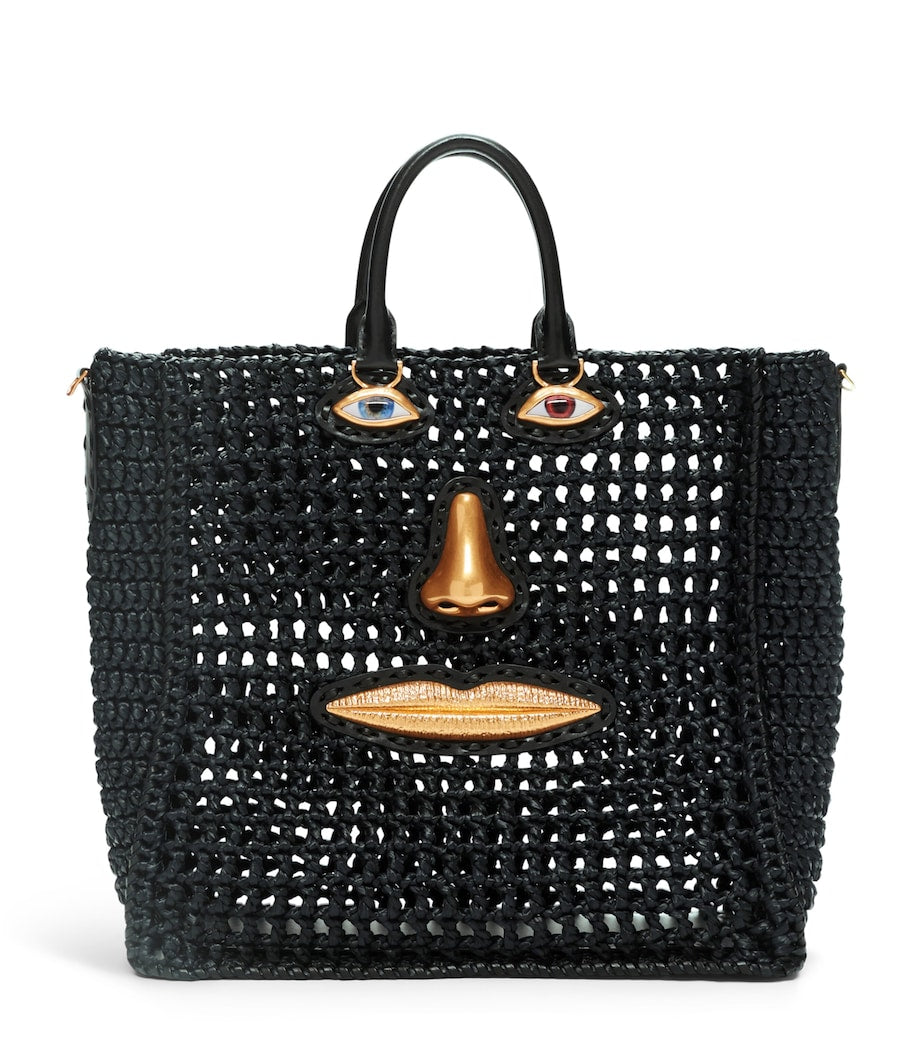 Schiaparelli Raffia Face Tote Bag Black – PRELOOV
