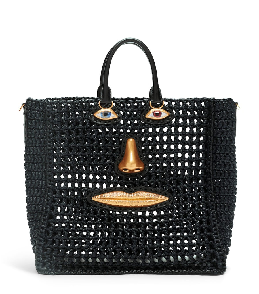 Schiaparelli Raffia Face Tote Bag Black – PRELOOV