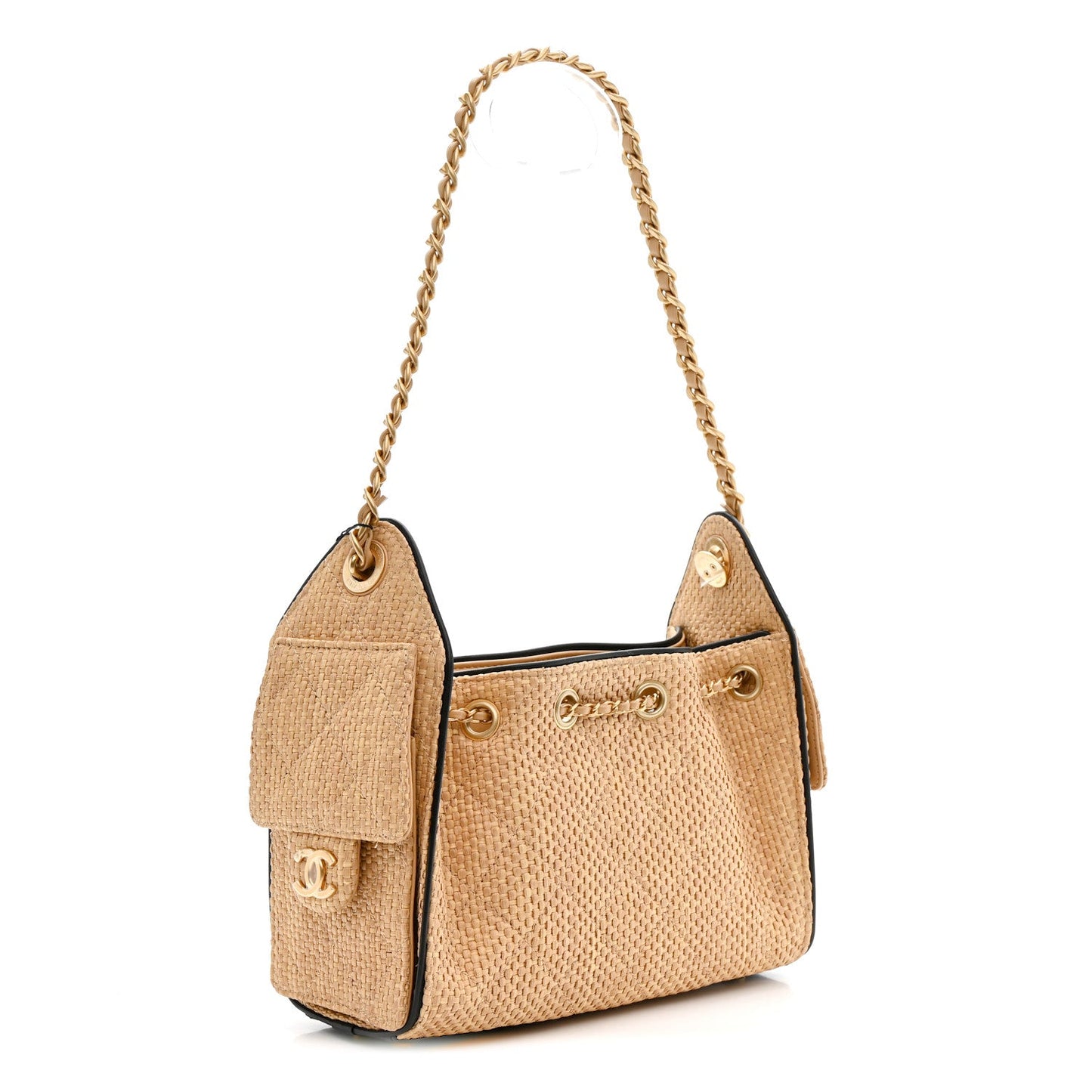 Chanel Mini Chanel 25 Handbag Beige Black Raffia image 3