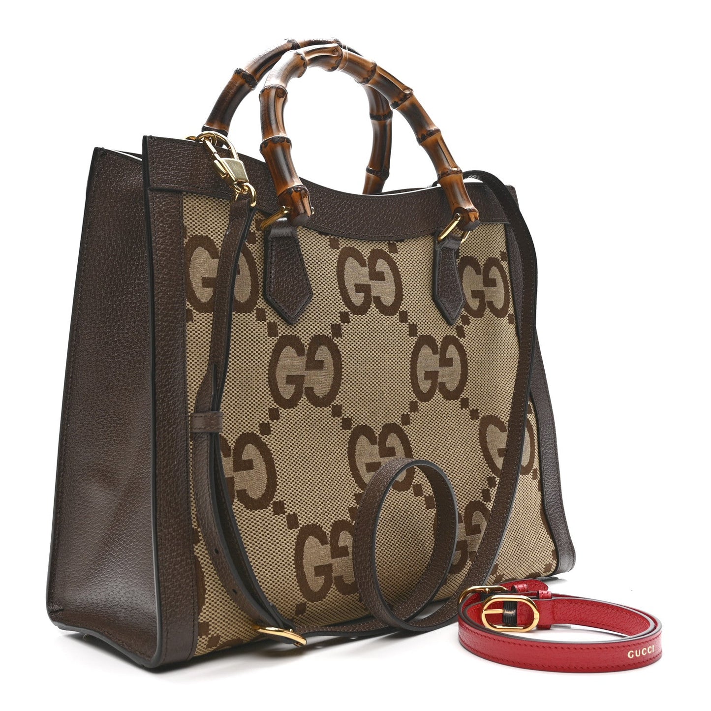 Gucci Medium Diana Tote Bag Camel Ebony Jumbo GG Canvas Calfskin image 3