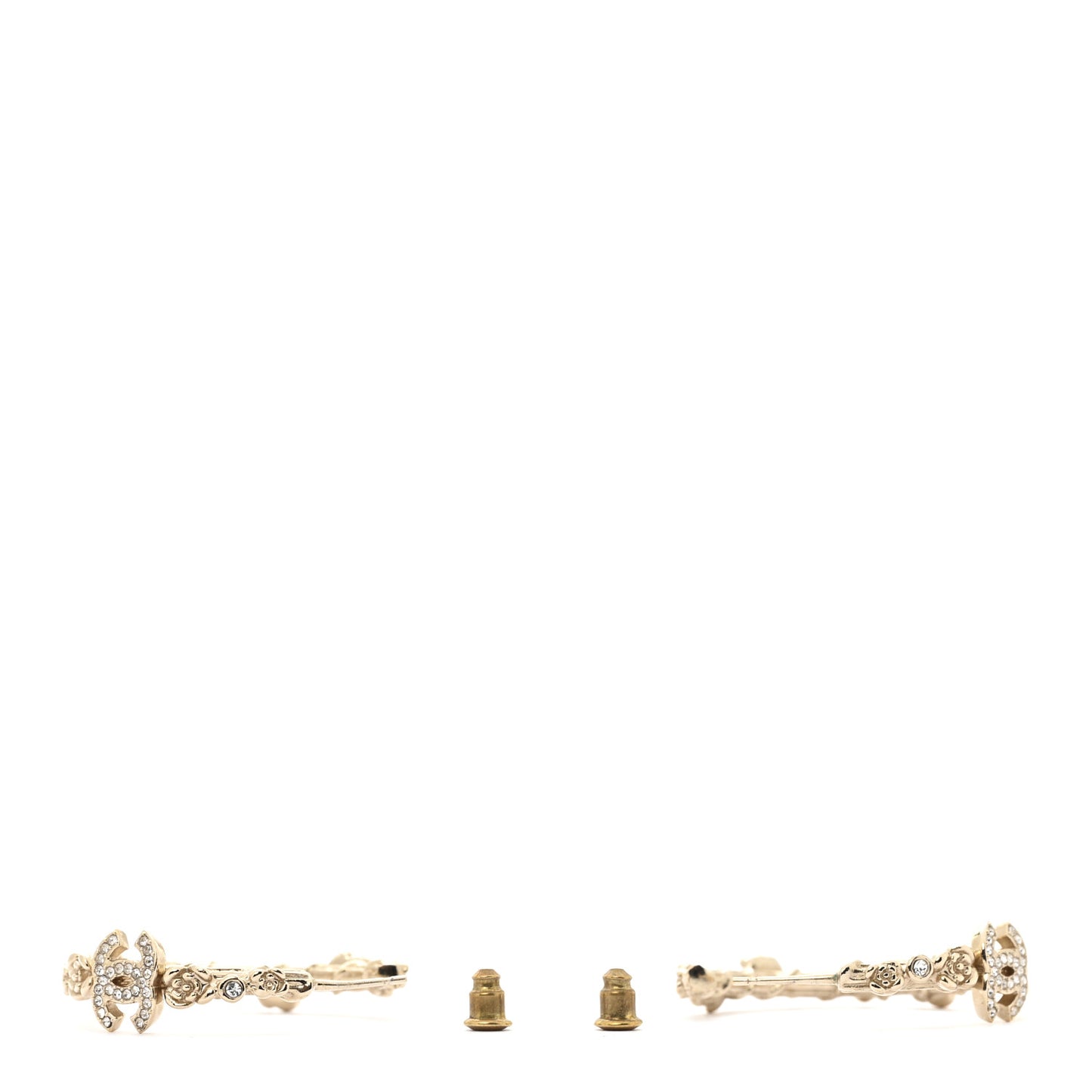 Chanel Crystal Camellia CC Hoop Earrings Gold image 2