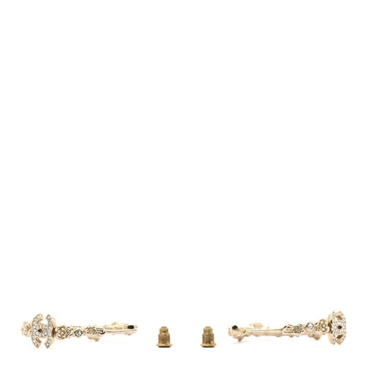 Chanel Crystal Camellia CC Hoop Earrings Gold image 2