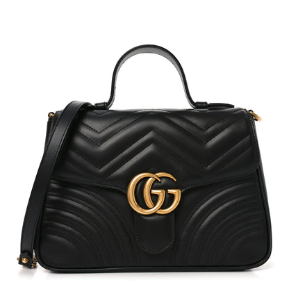 Gucci Small GG Marmont Top Handle Shoulder Bag Black Matelasse Calfskin image 1