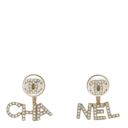Chanel Crystal Pearl CHA NEL Logo Earrings Gold image 1