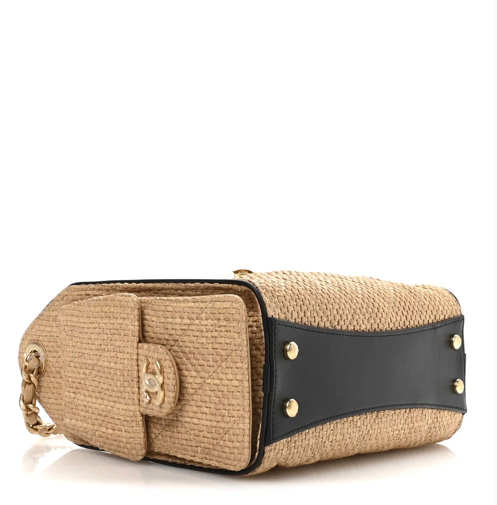 Chanel Mini Chanel 25 Handbag Beige Black Raffia – PRELOOV