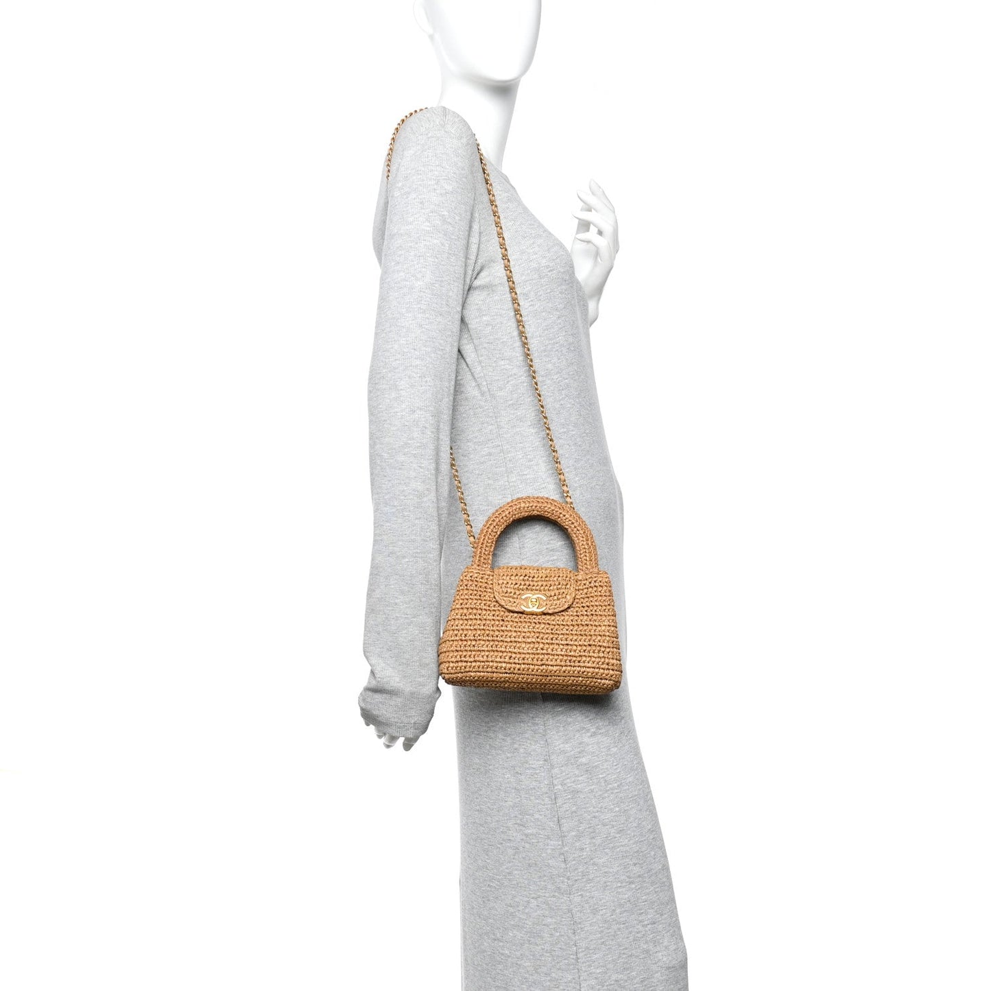 Chanel Nano Kelly Flap Bag Dark Beige Raffia image 2