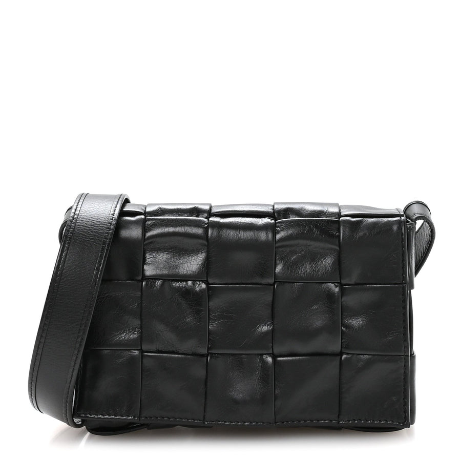 Bottega Veneta Paper Calfskin Maxi Intreccio Cassette Crossbody Bag Black 2026 PRELOOV