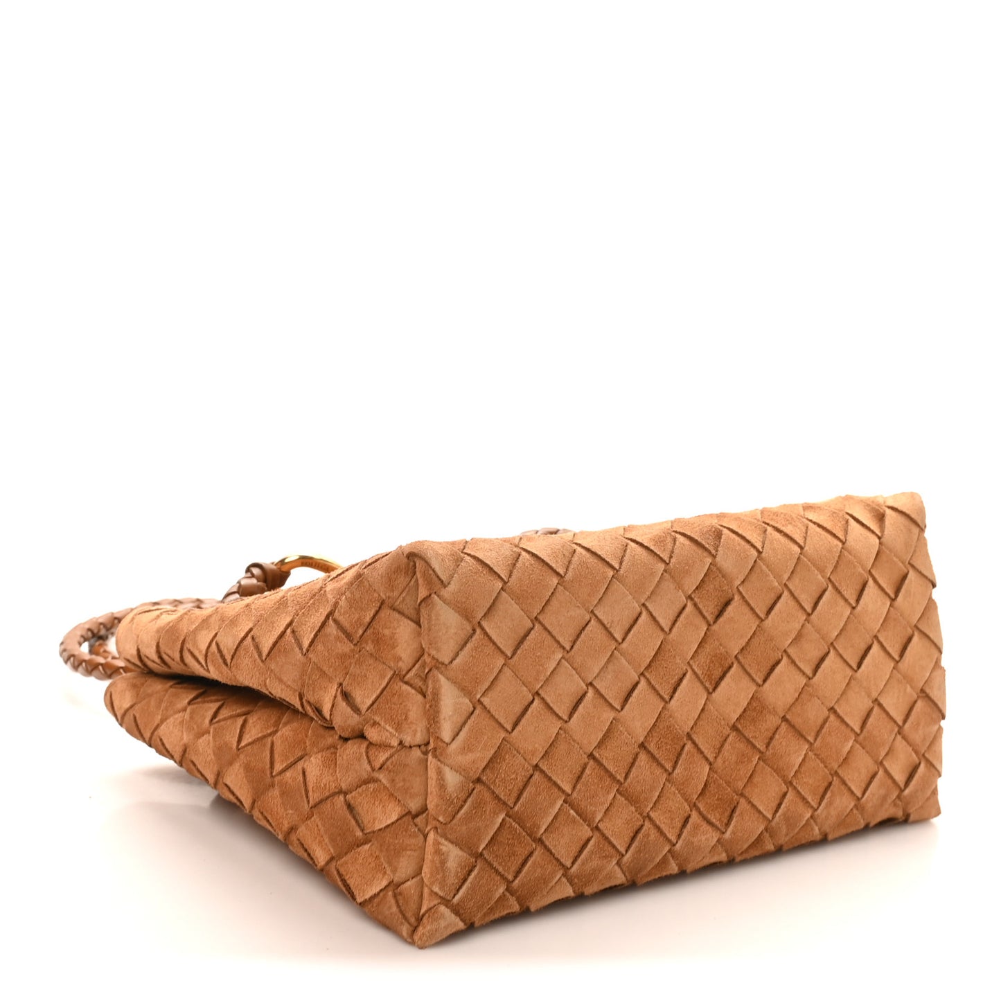 Bottega Veneta Small Andiamo Shoulder Bag Amber Brown Suede Intrecciato Gold Hardware – PRELOOV