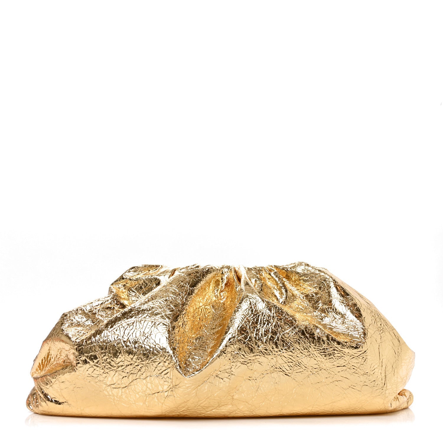 Bottega Veneta Metallic Crushed Calfskin The Pouch Oversized Clutch Gold 2026 PRELOOV foto 1