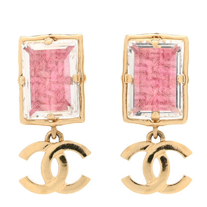 Chanel Crystal Tweed CC Drop Earrings Pink Gold image 2