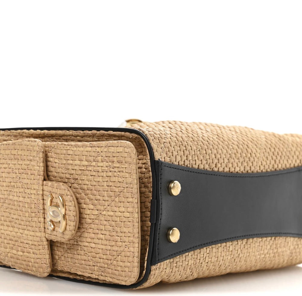 Chanel Mini Chanel 25 Handbag Beige Black Raffia – PRELOOV