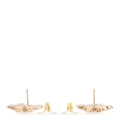 Chanel Crystal CC Flower Earrings Gold image 3