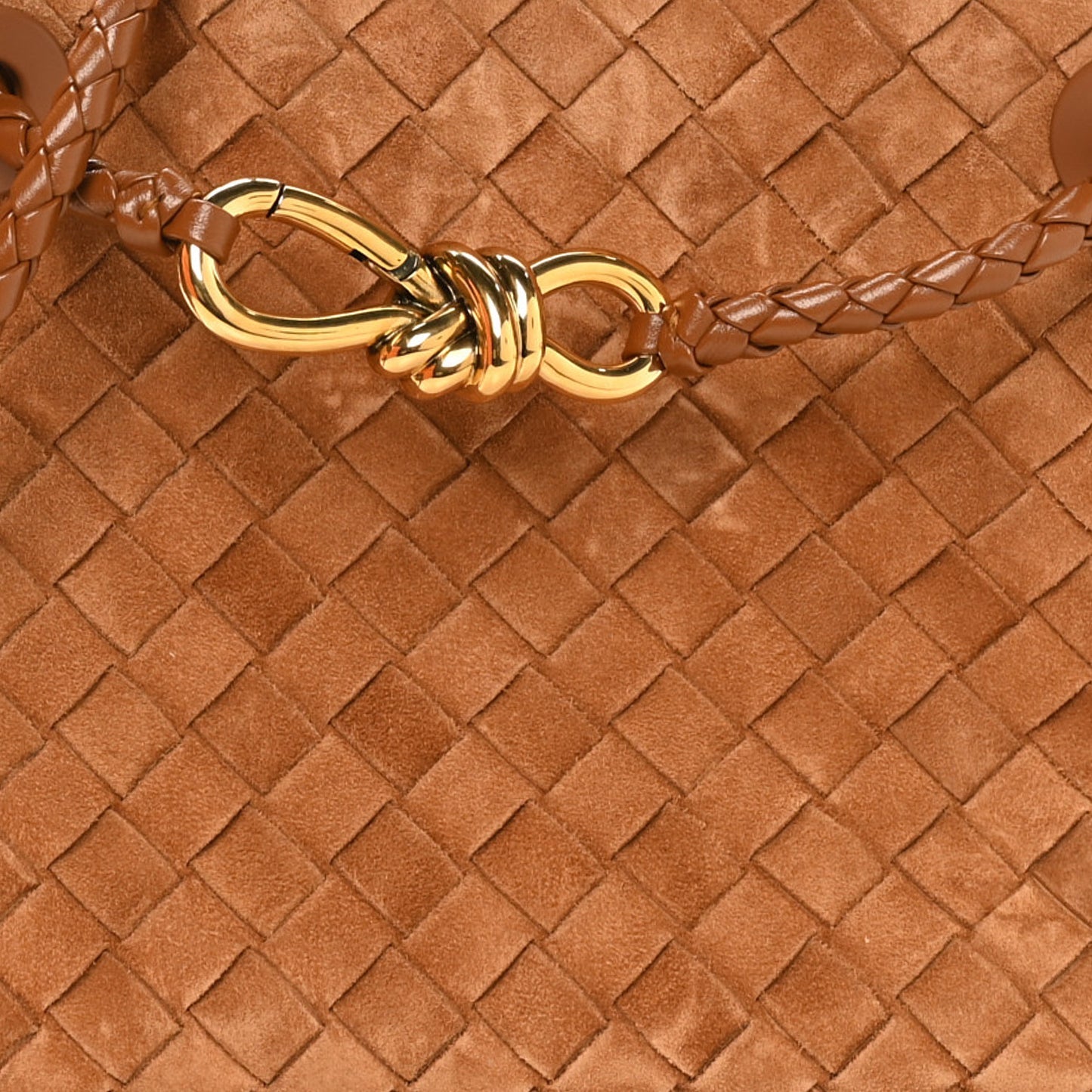 Bottega Veneta Small Andiamo Shoulder Bag Amber Brown Suede Intrecciato Gold Hardware – PRELOOV