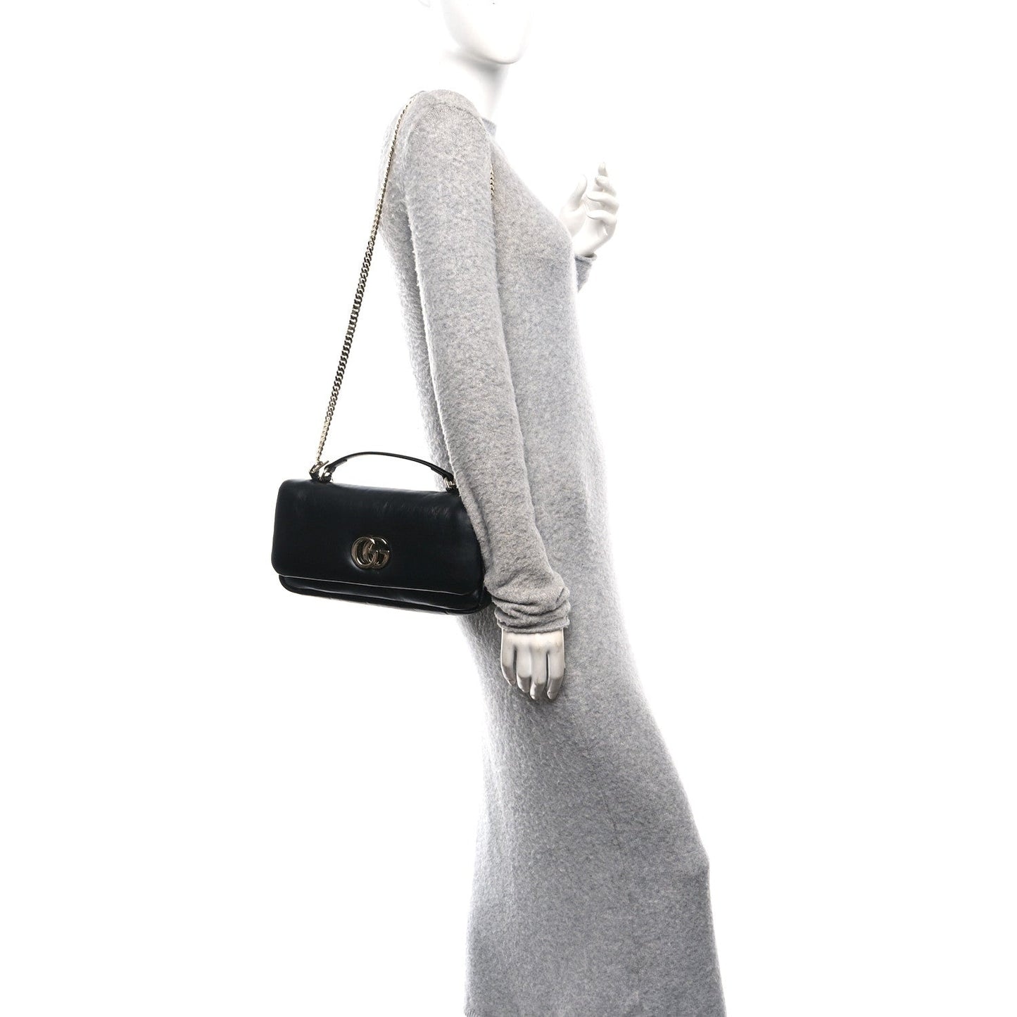 Gucci Small GG Milano Top Handle Shoulder Bag Black Lambskin image 2