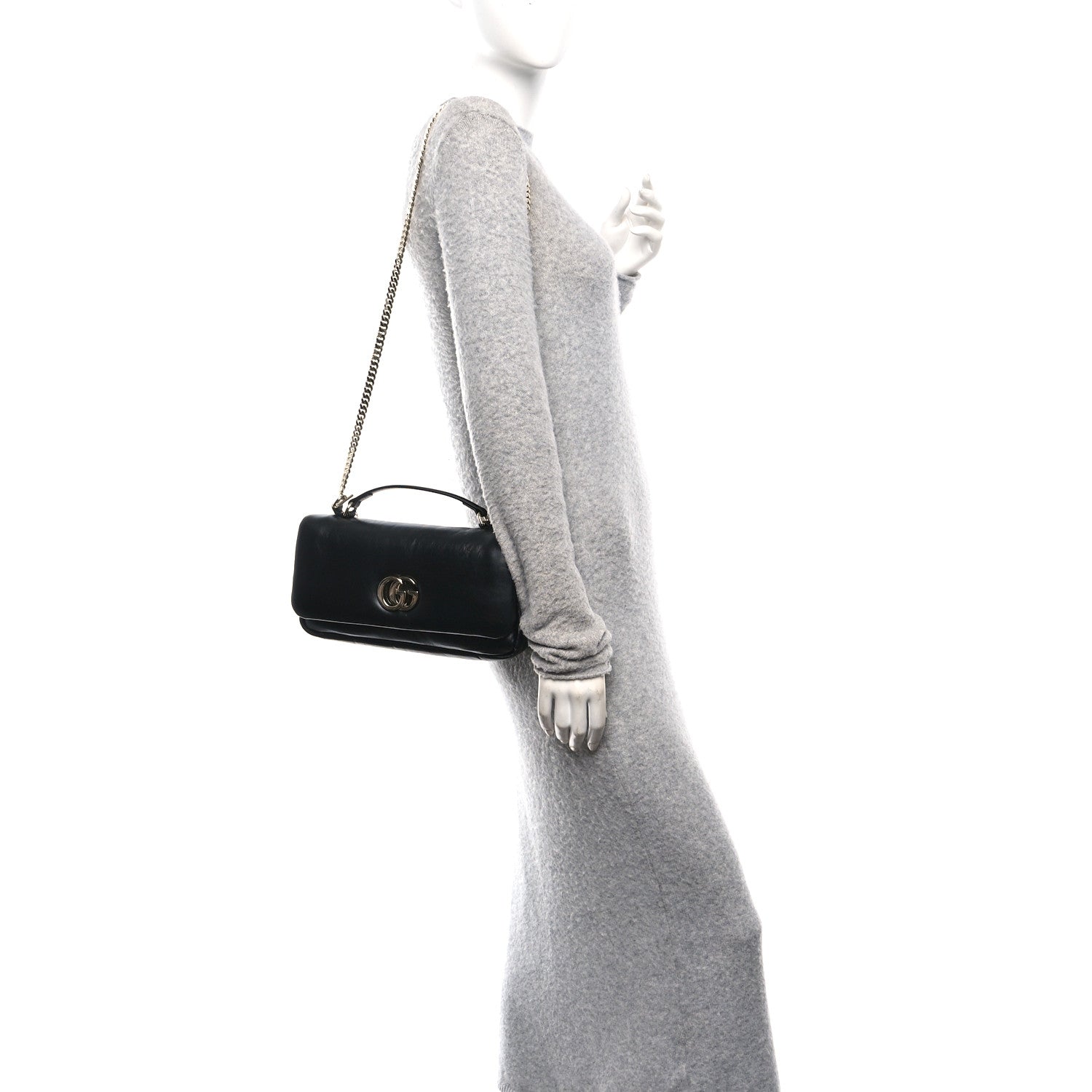 Gucci Small GG Milano Top Handle Shoulder Bag Black Lambskin image 2