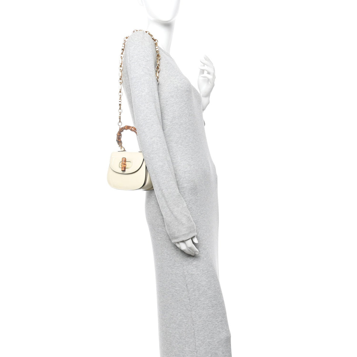 Gucci Bamboo 1947 Mini Top Handle Chain Bag White Patent Crystal image 2