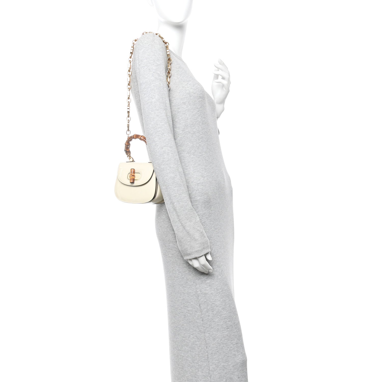 Gucci Bamboo 1947 Mini Top Handle Chain Bag White Patent Crystal image 2