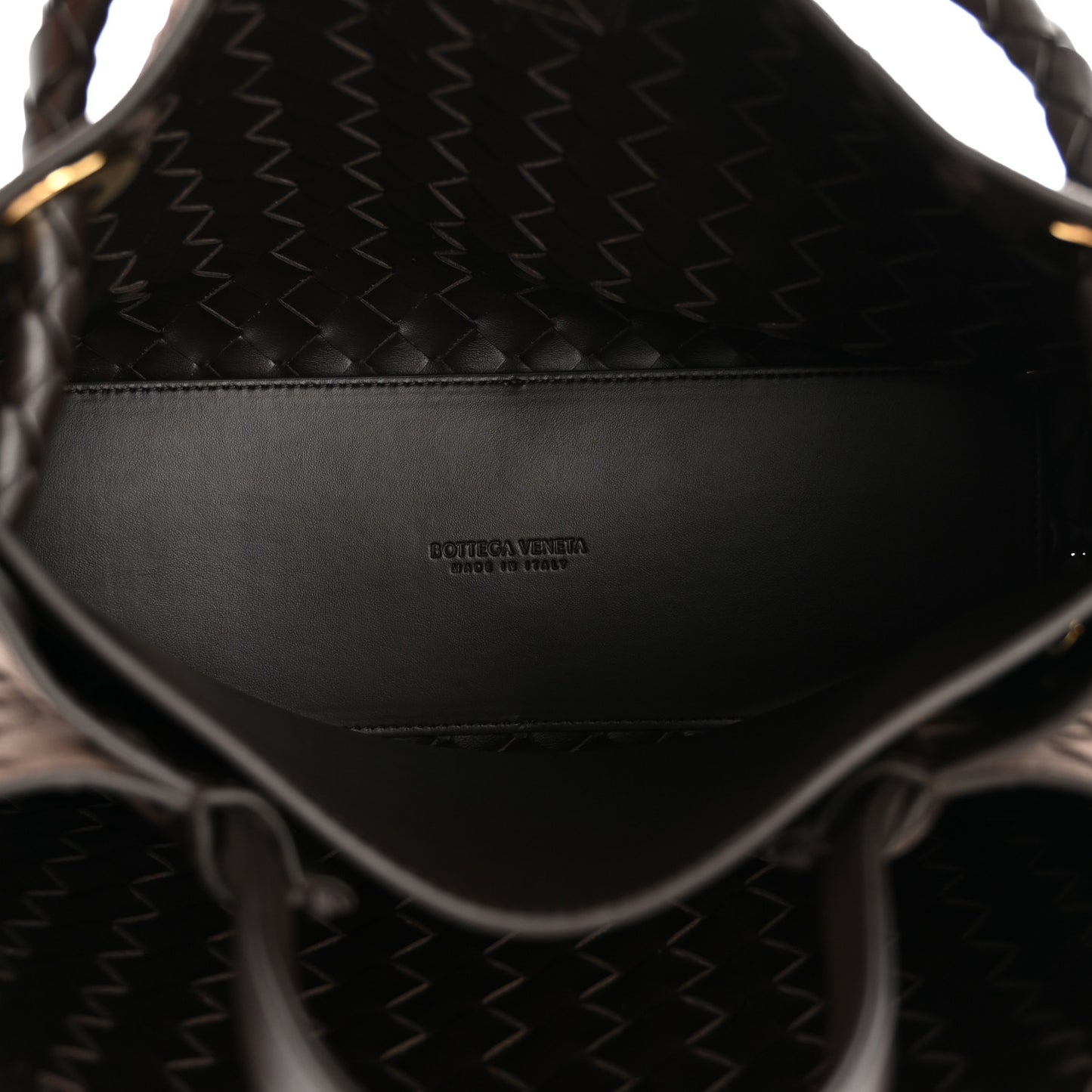 Bottega Veneta Medium Andiamo Shoulder Bag Fondant Dark Brown Suede Intrecciato – PRELOOV