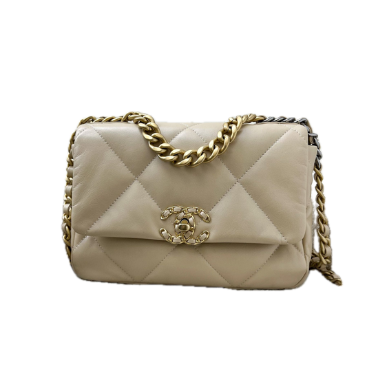 Chanel 19 Small Flap Bag Beige – Lamsleren Schoudertas met Mixed Hardware