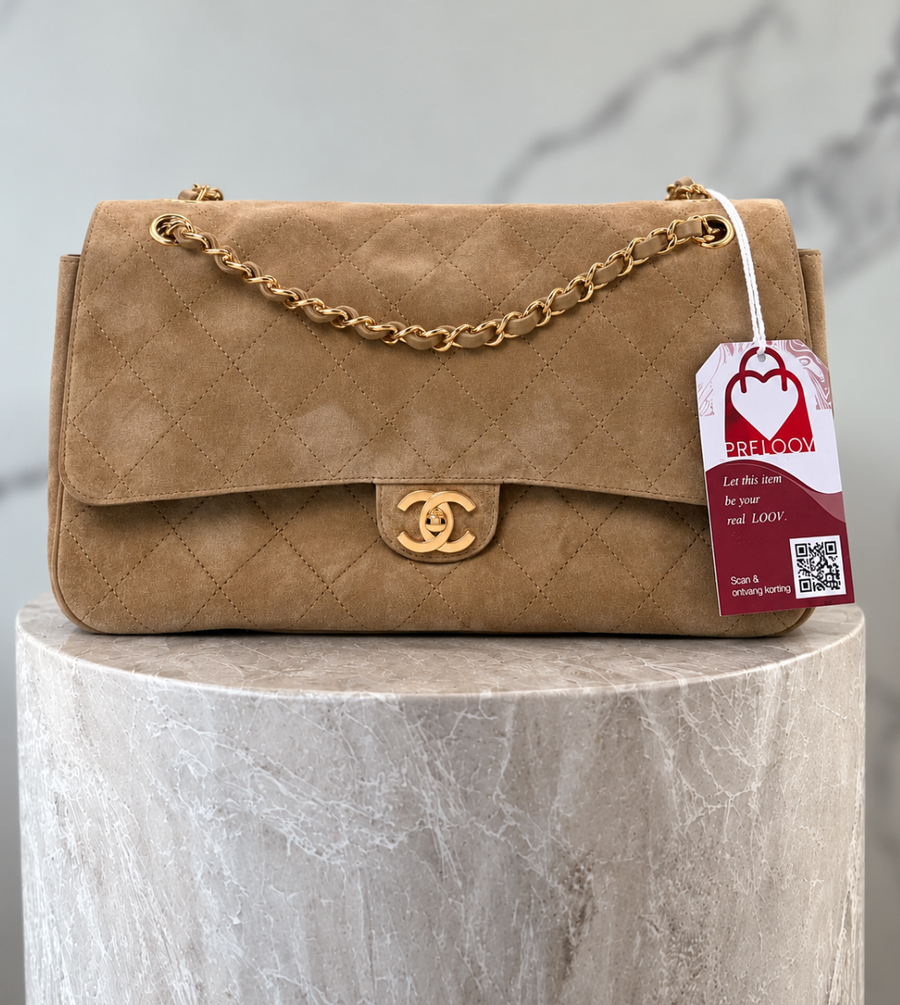 CHANEL Souplissimo Maxi Flap Bag Dark Beige Suede