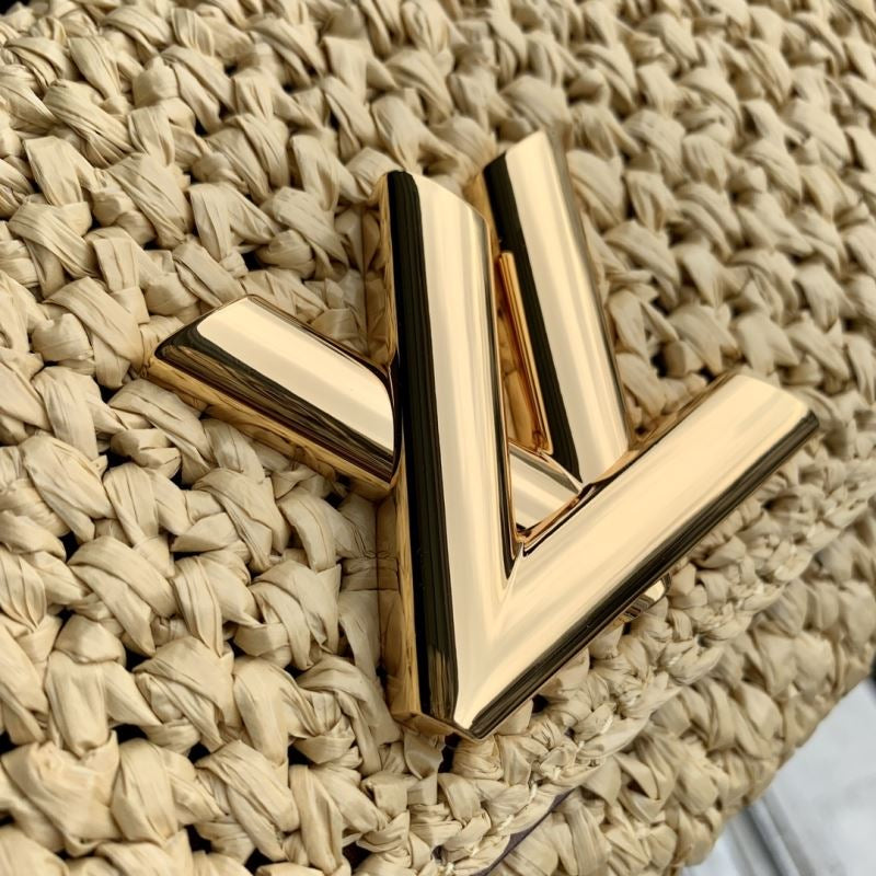 Louis Vuitton Twist West Clutch Raffia Bruin Leer Preloved Designer Bag