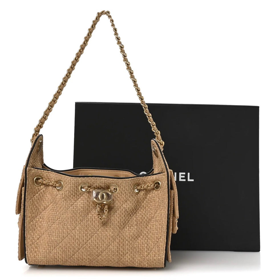 Chanel Mini Chanel 25 Handbag Beige Black Raffia – PRELOOV