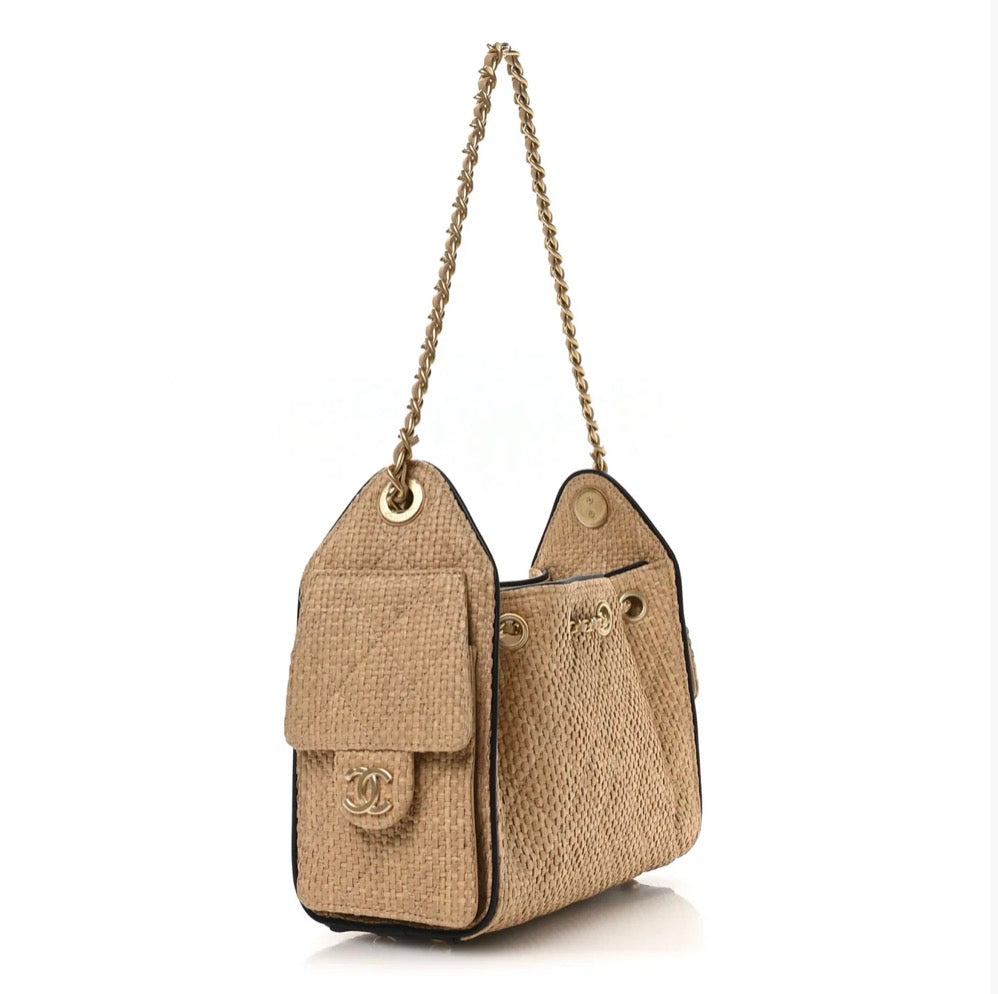 Chanel Mini Chanel 25 Handbag Beige Black Raffia – PRELOOV