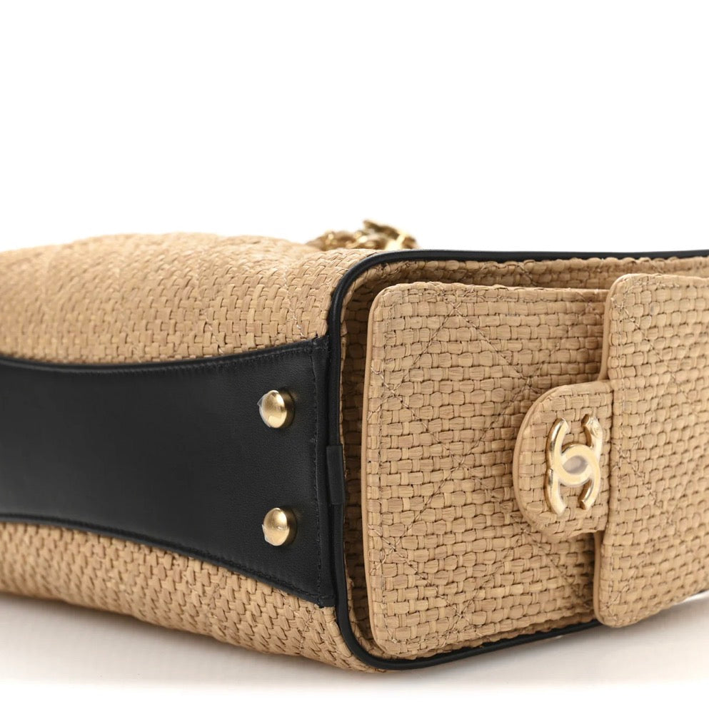 Chanel Mini Chanel 25 Handbag Beige Black Raffia – PRELOOV
