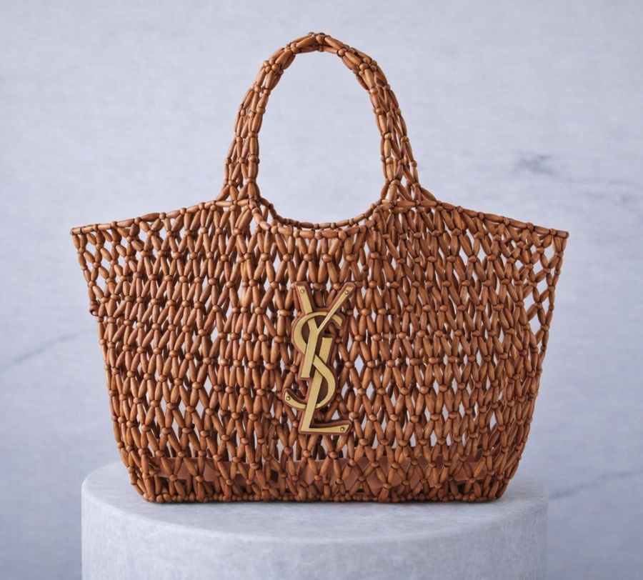 Saint Laurent ICARE Medium Wood Beads Light Wood Brick – PRELOOV